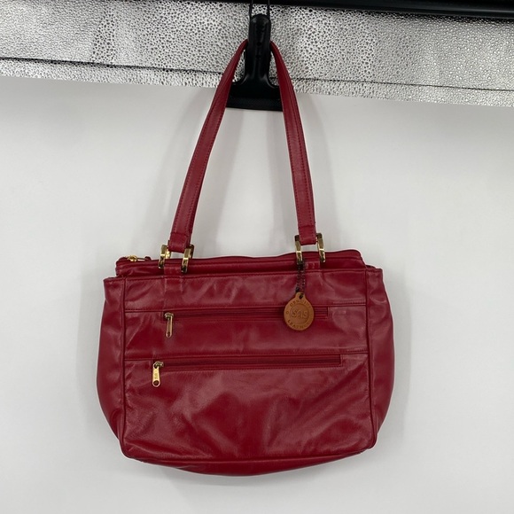 Vintage SAS Purse Shoulder Handbag Womens OS Red Genuine Leather Zip Pockets - Picture 2 of 11